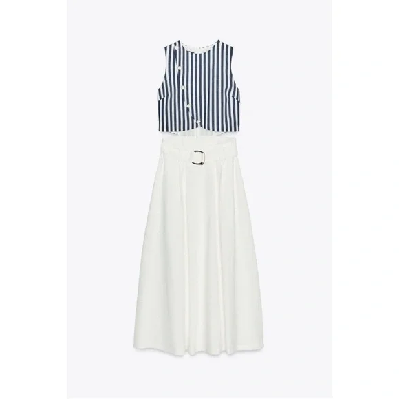 ZARA BELTED LINEN BLEND LONG DRESS